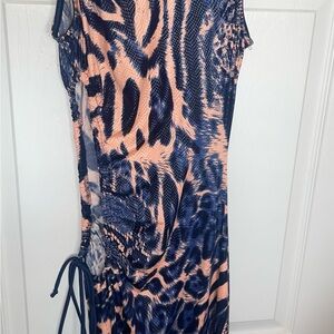 Elegant Asymmetrical Blue and Peach Dress